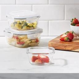 Pote Marmita De Vidro Tampa Hermética Antivazamento Quadrado e Retangular armazenamento de alimentos geladeira e micro-ondas - Image 1