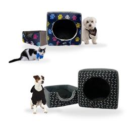 Kit 2 Casinha Pet: Colorida Pequena, Preta Média: Caminha Para Cachorro e Gato, Cama e Casa em Suede + Almofada Confortável - Image 1