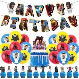 Skibidi-Decoração De Festa De Aniversário, Balões, Banner, Toppers De Bolo, Talheres, Fontes Do Partido, Contexto, Número, Brinquedos Do Chuveiro Do Bebê - Image 5