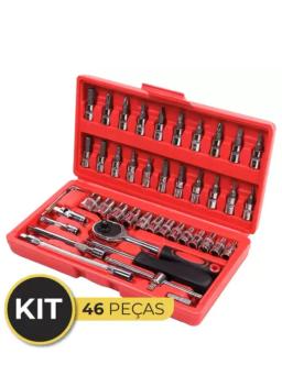 Kit Chaves Ferramentas Jogo 46 Peças Maleta Catraca Reversível Soquetes Completa Profissional Mecânico - Image 1