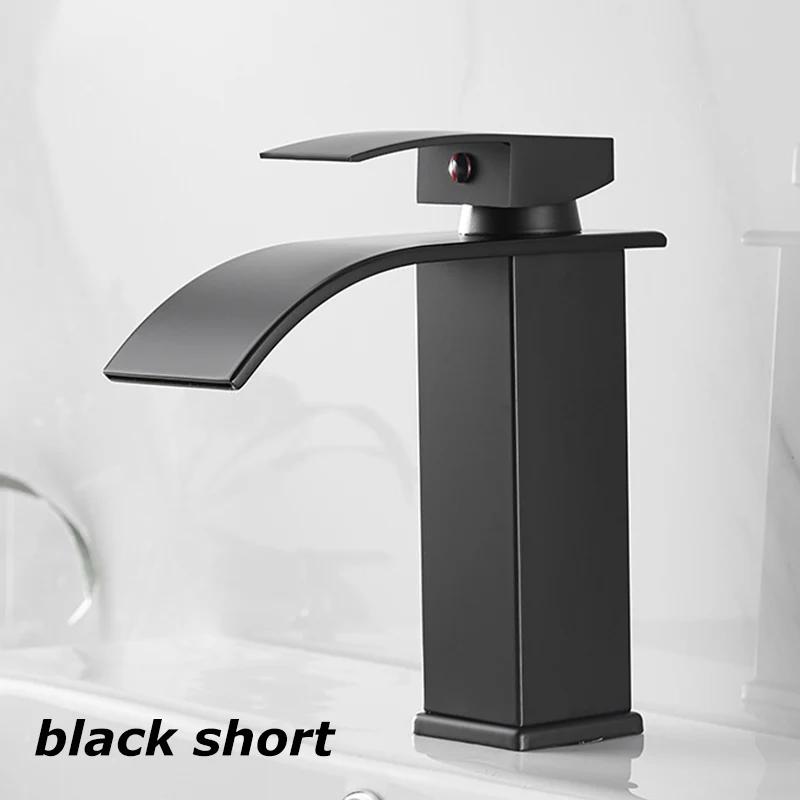 Lavatório de cachoeira de aço inoxidável, torneira alta e baixa, preto, quente e frio, banheiro, banheiro, casa - Image 1