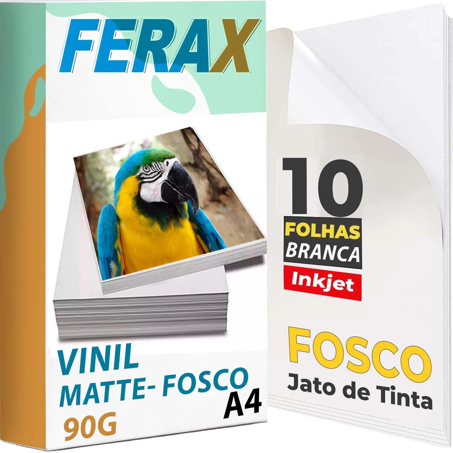 Vinil Adesivo Branco Fosco Ferax - Folhas papel vinil A4 Impressora Jato de Tinta - Pode Resinar - Image 1