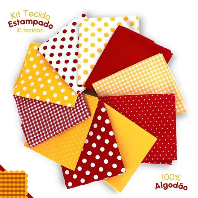Kit com 10 Metros de Tecido Tricoline Estampado e Liso 53x46 em 100% Algodão - Qualidade 1A Nybc
