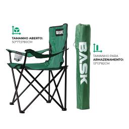 Cadeira Portátil Em Tubo De Aço Dobrável Com Porta Copos Apoio de Costas e Bolsa de Transporte Para Camping e Pesca Bask - Image 2