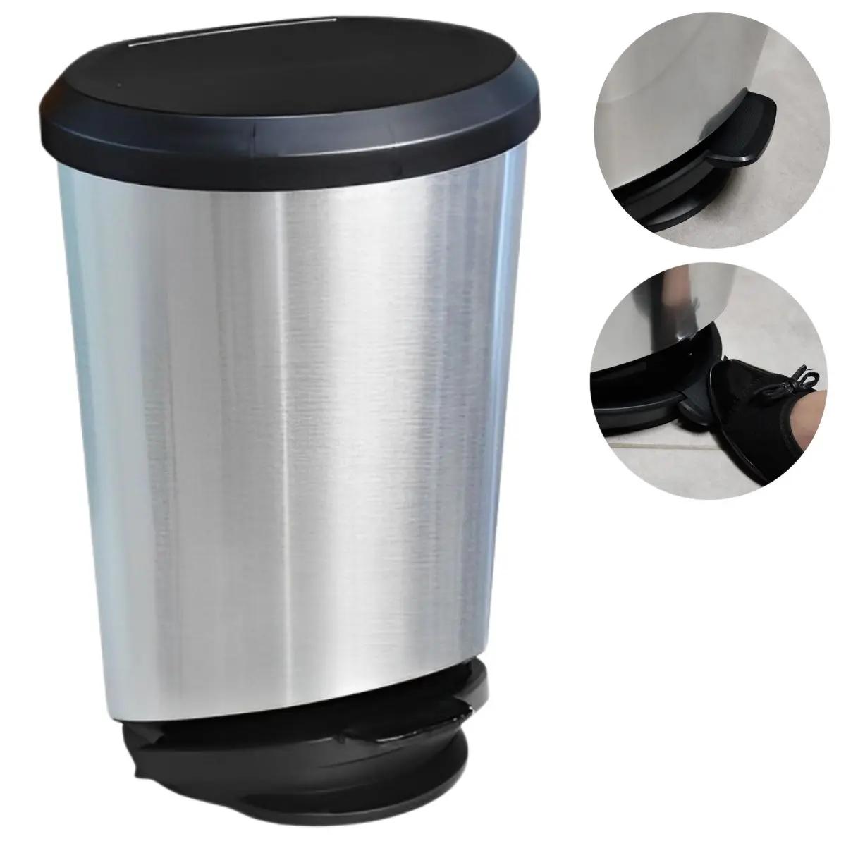 Lata de lixo lixeira cesto de lixo com pedal com tampa para banheiro cozinha escritorio Cor Prata 10 litros - Image 1