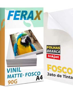 Vinil Adesivo Branco Fosco Ferax - Folhas papel vinil A4 Impressora Jato de Tinta - Pode Resinar - Image 1