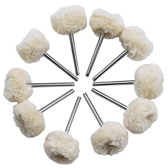 Cabeça de Polimento de Roda de Lã STONEGO com Haste de 3 mm - Kit de 10 Peças para Polimento de Joias e Metais com Ferramenta Rotativa