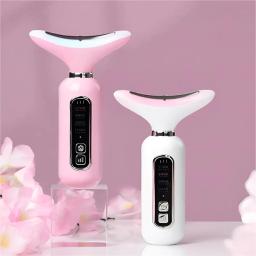 Massageador Aparelho De Beleza Para Pescoço Facial Com Vibração de Ondas Luminosas Anti-Rugas - Image 1