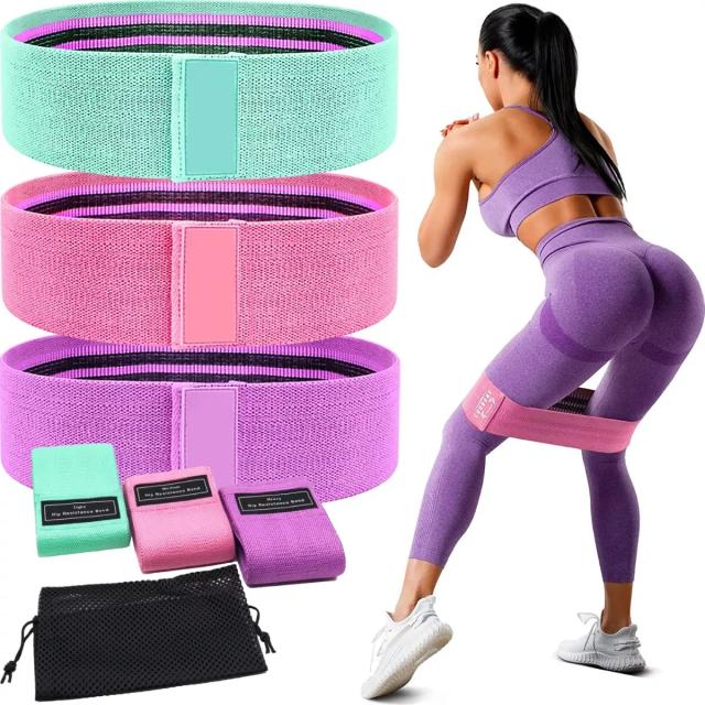 Kit de 3 Faixas Elásticas Hip Mini Band para Treino e Fitness
