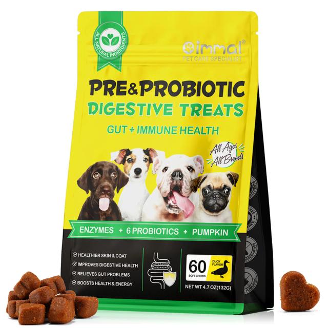 Pré e Probióticos para Cães: Fortaleça a Saúde Intestinal, Alivie Coceiras e Alergias com 60 Mastigáveis Cheios de Enzimas Digestivas e Equilíbrio de Leveduras