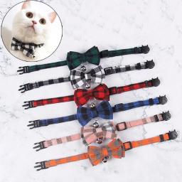 Moda xadrez cão gato arco colar com sinos ajustável acessórios para animais de estimação gatos gotas sphynx katten coleiras maschas suprimentos - Image 1