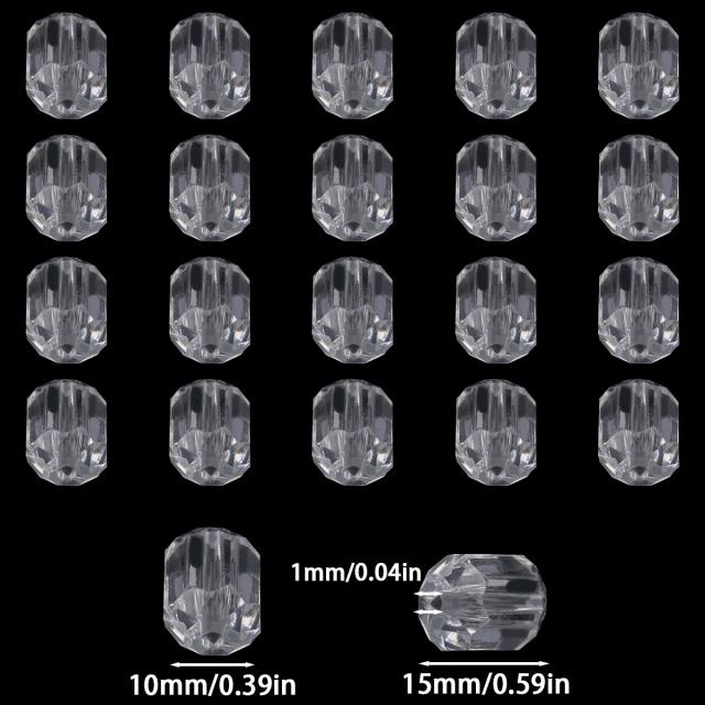Contas de Cristal Acrílico Cilindro Transparente 15x10mm para Joias DIY