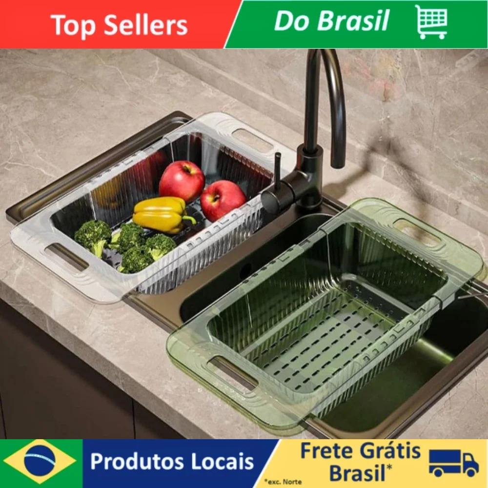 Escorredor De Cozinha Para Frutas E Legumes Tamanho Ajustável Ácrilico Pia - Image 1