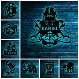 Personalizado Rugby Player Ball Helmet LED Neon Wall Lamp Nome Personalizado Número Futebol Colorido Night Light Para Decoração Do Quarto - Image 1