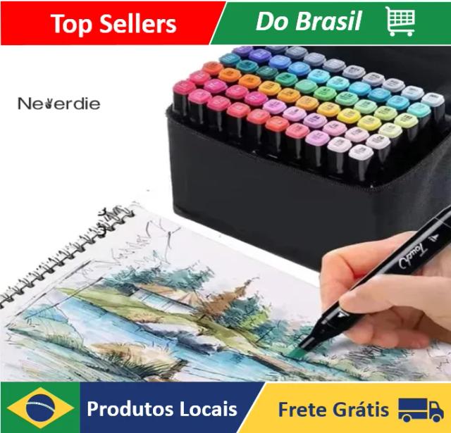 Canetas Marcadoras de Cabeça Dupla com 24 Cores para Montagens Artísticas - Ideal para Estudantes e Papelaria na Neverdie Store