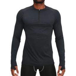 Camisas de compressão com furos masculinos, camada de base, mangas compridas, camiseta atlética de absorção de umidade, blusa de pesca ativa, zip 1/4 - Image 1