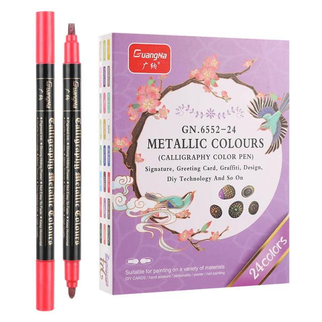 Conjunto de Canetas de Desenho Metálicas com Pontas Duplas em 12/24 Cores Pérola para Arte e Marcação