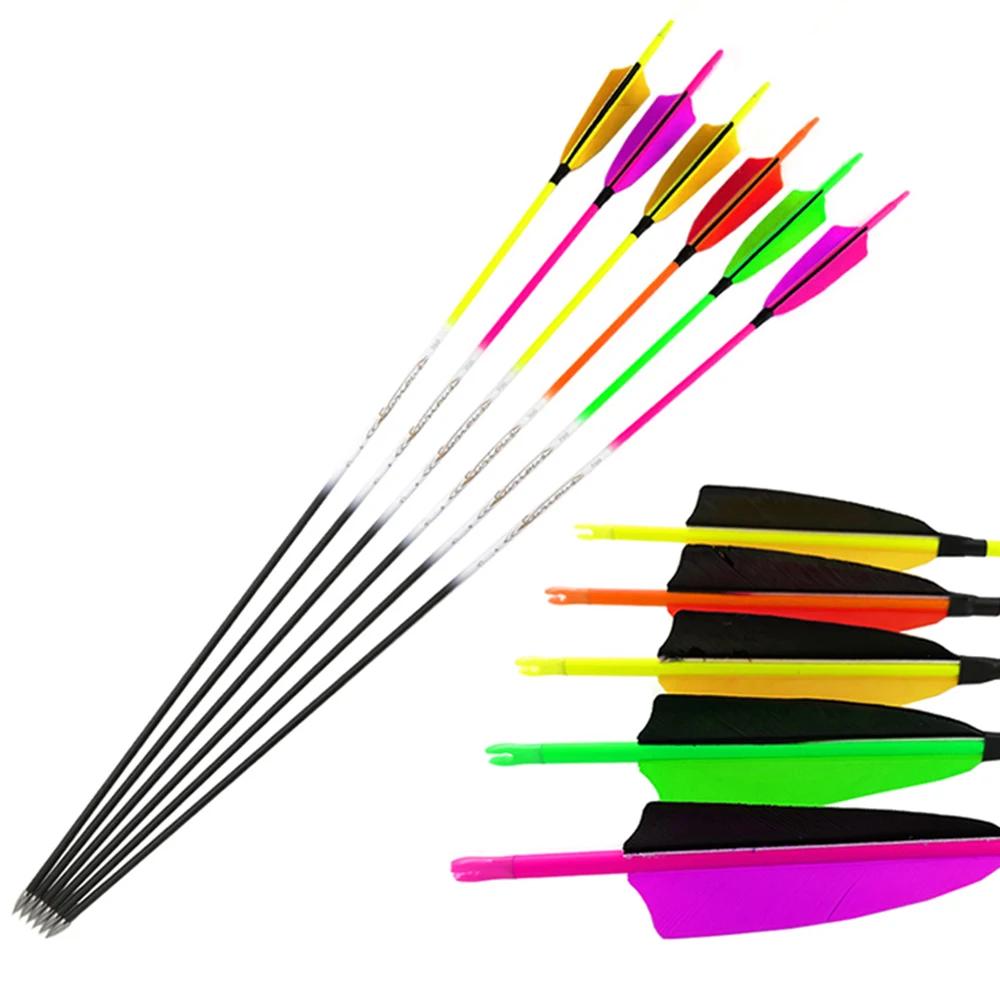 Flechas de carbono para arco longa caça, 4 cores flecha de carbono para tiro com arco recurvo arco longbow caça 12pçs 500-1000 30 polegadas eixos turco - Image 1
