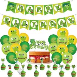 Bonito sapo folha balões crianças feliz aniversário decoração da festa primavera desenhos animados verde animal banner cupcake toppers ballon combo brinquedo presente - Image 2