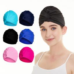 Mulheres Tecido Boné de natação, Esportes Aquáticos, Piscina, Cabelo Comprido, Elástico Alto, Bonés de Banho, Chapéu, Camada Dupla, Elástico, Turbante de Nylon, Feminino - Image 1