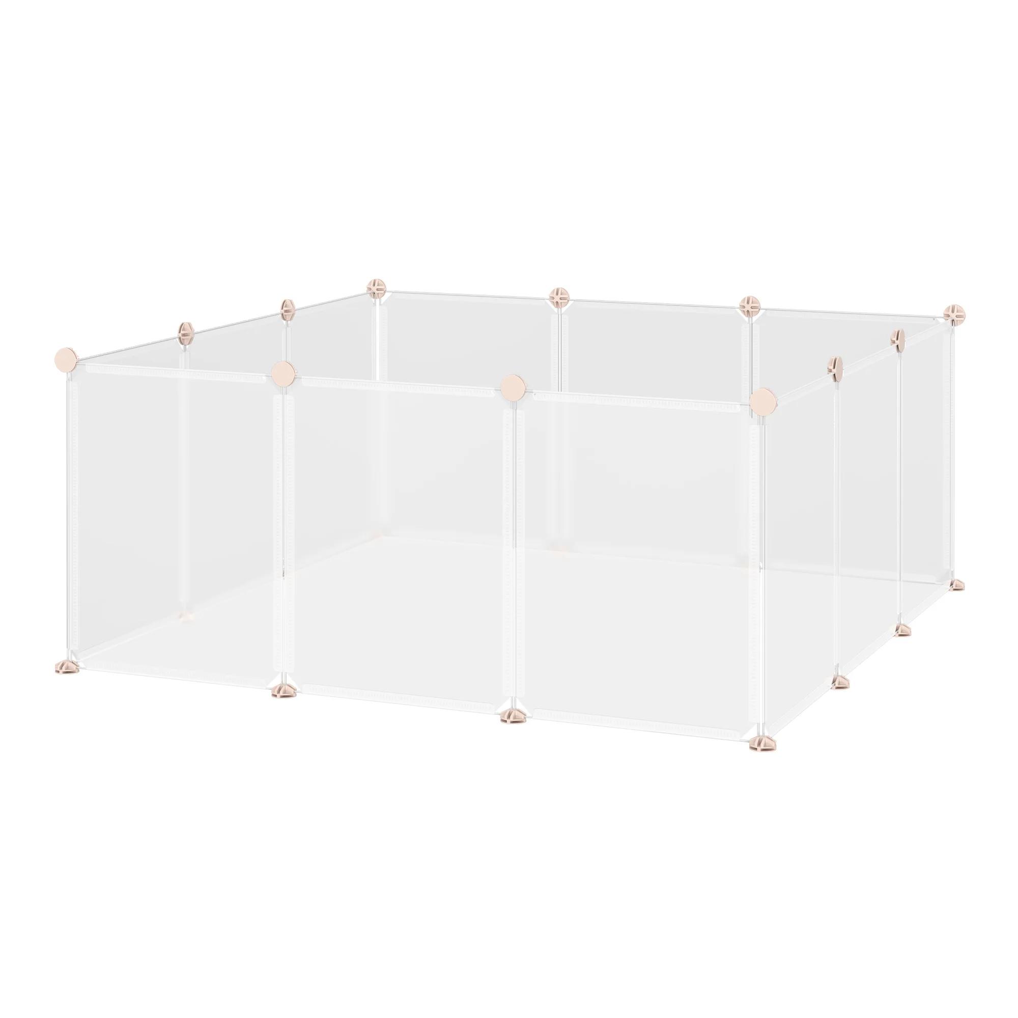PawHut Small Animal Fence, Gaiola metálica modular, 12 painéis, 24 conectores, coelhos e cachorros, branco, 105x105x45 cm - Image 1