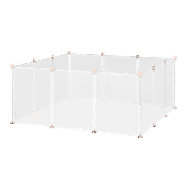 Gaiola Modular para Pequenos Animais PawHut com 12 Painéis e 24 Conectores - Ideal para Coelhos e Cachorros, Tamanho 105x105x45 cm, Cor Branca