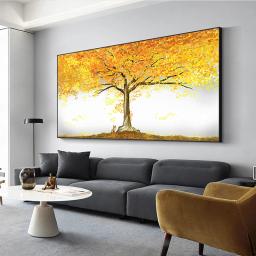 Tamanho grande pintura da lona parede arte da árvore de ouro pintura a óleo cartaz e impressão para sala estar decoração casa nenhum quadro - Image 1