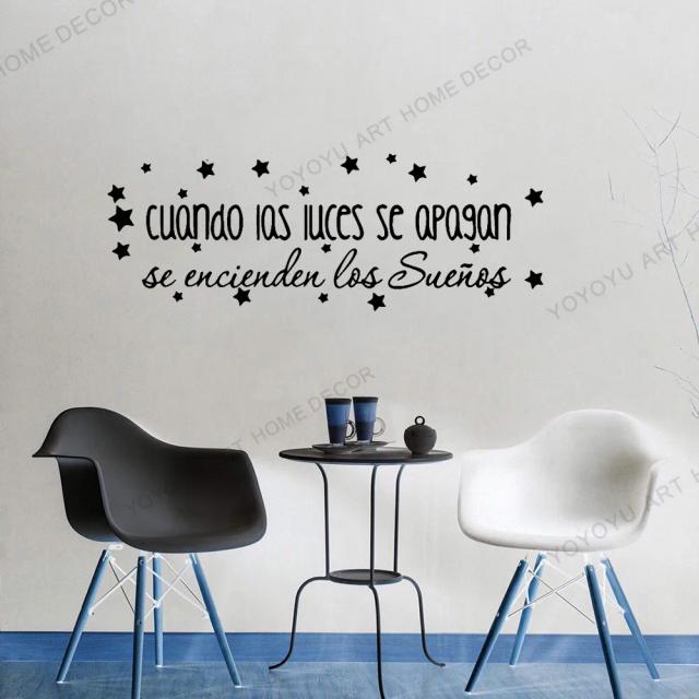Decalques de Parede com Frases Motivacionais em Espanhol e Estrelas para Decoração do Berçário em Vinil Adesivo