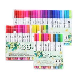 Aquarela arte marcador canetas para caligrafia, ponta dupla escova caneta, cores FineLiner, desenho, pintura, escola, 12, 24, 36, 48, 80, 100pcs - Image 1
