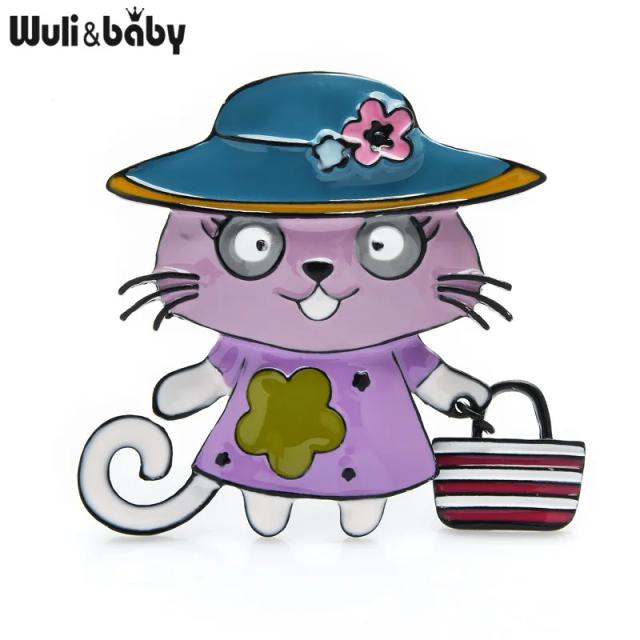 Broches de Gato dos Desenhos Animados para Mulheres - Pinos de Esmalte em 4 Cores, Perfeitos para Acessórios de Festa Casual e Estilo Diário
