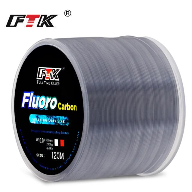 Linha de Pesca FTK 120m - Resistente e Leve, com Líder de Fibra de Carbono e Fluorocarbono para Iscas 1.88-15.6kg