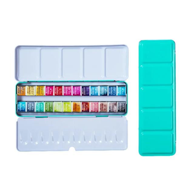 Tinta Aquarela Sólida Profissional em Caixa de Lata - Disponível em 12, 24, 36 ou 48 Cores com Pigmento à Base de Água para Artistas