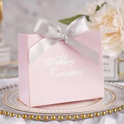 Sacos De Presente De Papel Com Fita Gravata, Adequado Para Presentes Casamento Aniversário Doces Acessórios Embalagem, Estilo De Luxo, Rosa Laminado - Image 6