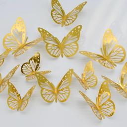 12 pçs/set 3d oco borboletas adesivos metal ouro prata rosa ouro oco borboleta para festa balões decoração de casa decoração da parede - Image 2