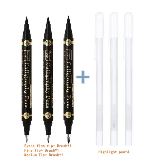 Conjunto de Canetas de Caligrafia com Dupla Ponta Preta e Branca - Ideal para Iniciantes em Desenho e Esboços, Disponível em 3 ou 6 Peças