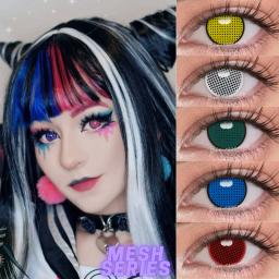 Bio-essência-Lentes de Contato Cosplay para Olhos, Acessórios Anime, Série Malha Halloween, Vermelho, Branco, Azul, 1 Par - Image 1