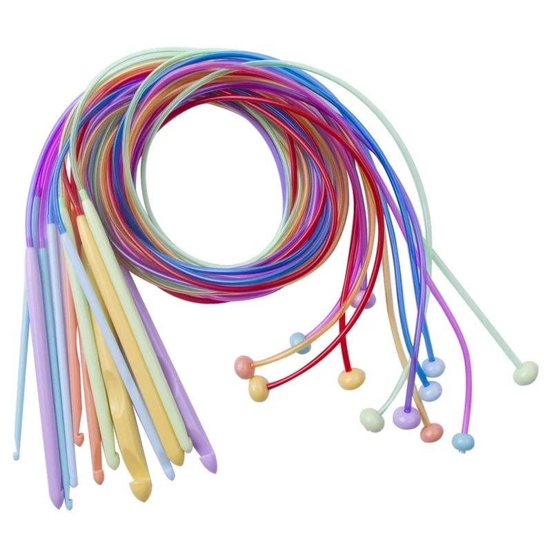 Agulhas de tricô plásticas coloridas, Tubo elástico, Tapete tunisiano Crochet Ganchos, Agulhas de tecelagem, Sweater Tool, 120cm, 12Pcs, Conjunto - Image 1