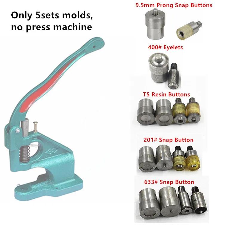Máquina de pressão manual, 5 conjuntos de ferramentas para prensagem braçadeira 9.5mm botões de pressão molde 6mm ilhós anilha molde t5/633/201 botões de pressão - Image 1