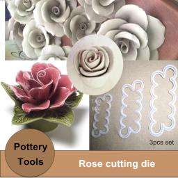Conjunto de 3 peças de molde para cerâmica, arte, rosa, flor, ferramenta de corte, lama, protótipo rápido, flor de rosa, faça você mesmo, artesanal, molde de cerâmica - Image 1