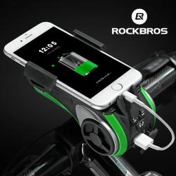 Rockbros porta-celular para bicicleta, suporte para telefone, bluetooth, 5 em 1, áudio e mp3, alto-falante, buzina, bateria de 4400mah, acessórios de bike - Image 1