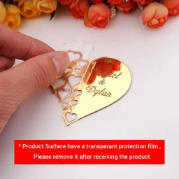 30 peças personalizadas 6*6.5cm espelho coração adesivos decoração de casamento favores acrílico para nome do amante personalizado lembranças de festa de noivado - Image 2