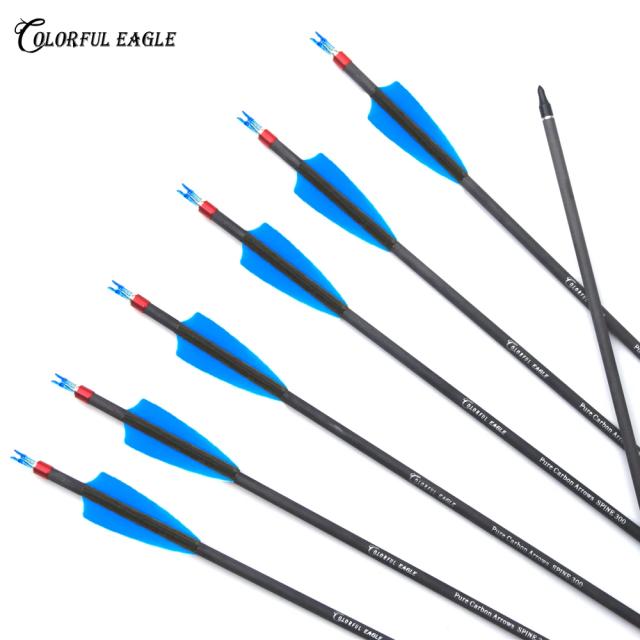 Flechas de Carbono Puro para Arco Recurvo e Composto - Tamanhos 28", 30" e 31" com 3 Penas para Tiro com Arco SP300 400