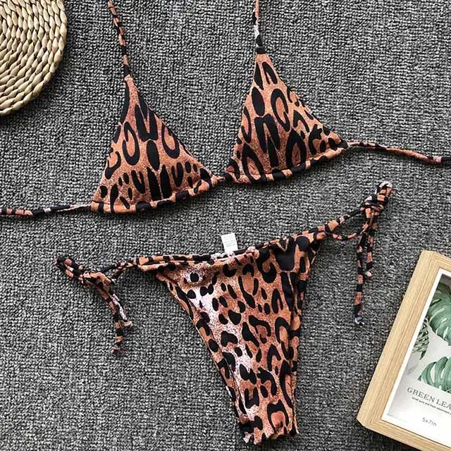 Biquíni Leopardo Estilo Brasileiro com Push Up - Conjunto de Duas Peças para Mulheres
