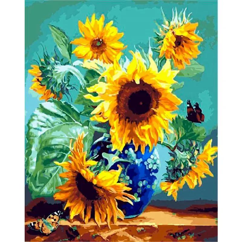 Kit pintura a óleo de girassol para decoração de casa, pintura sobre tela, arte da parede, pintados à mão, flor, presente, diy - Image 1