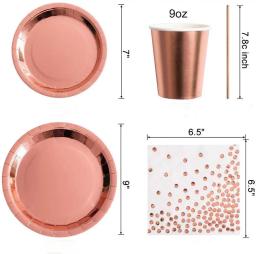 Conjunto De Louça Descartável Para Festa, Ouro Rosa, Copos De Papel, Pratos, Palhas, Carrinho De Bolo, Decoração De Mesa, Casamento, Fontes De Festa De Aniversário - Image 2