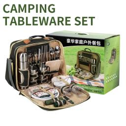 Conjunto de utensílios de mesa de acampamento de luxo portátil piquenique pratos ao ar livre conjunto com saco isolamento acampamento cozinhar suprimentos para 4 pessoa - Image 1