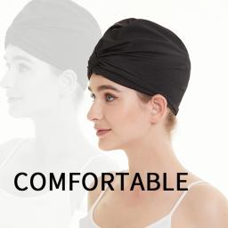 Mulheres Tecido Boné de natação, Esportes Aquáticos, Piscina, Cabelo Comprido, Elástico Alto, Bonés de Banho, Chapéu, Camada Dupla, Elástico, Turbante de Nylon, Feminino - Image 4