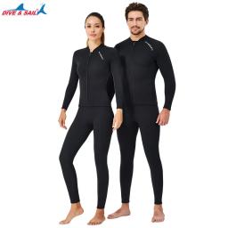 Dive Sail-Fato de mergulho em neoprene premium para homens e mulheres, calças de wetsuit, jaqueta de corpo dividido, roupa de banho preta, 2mm - Image 2