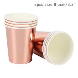 Decoração de festa descartável em ouro rosado, utensílios de mesa para aniversário de crianças e adultos, copo, prato, suporte para bolo, chá de noiva e bebê - Image 5
