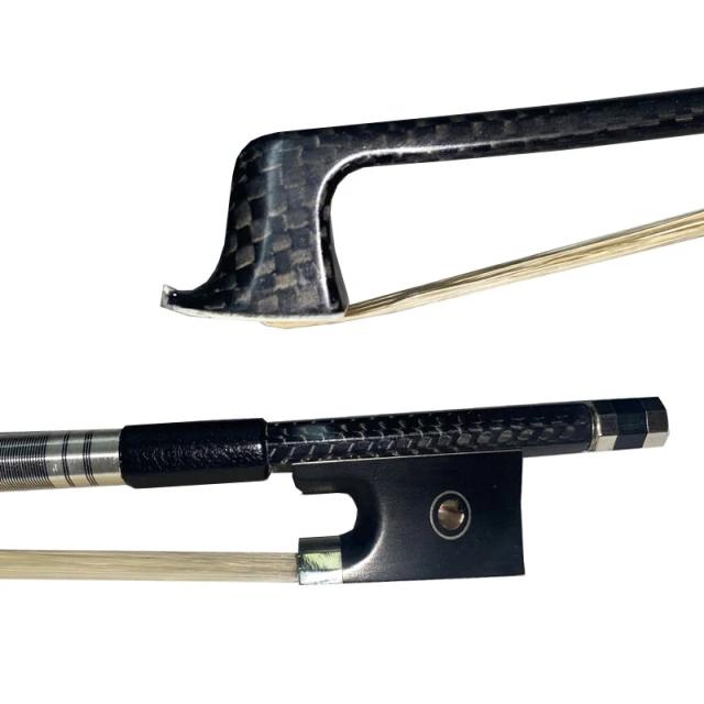 Arco de Violino Trançado em Fibra de Carbono com Sapo de Ébano, Detalhes em Níquel Prateado e Cabelos de Cavalo Branco - Tamanhos 1/4, 1/2, 3/4 e 4/4, 1 Unidade